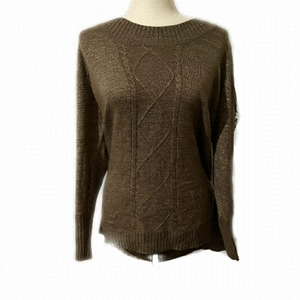 Reitmans Women’s Size 1X Chunky Knit Tawny Gold Metallic Woven Crewneck Sweater